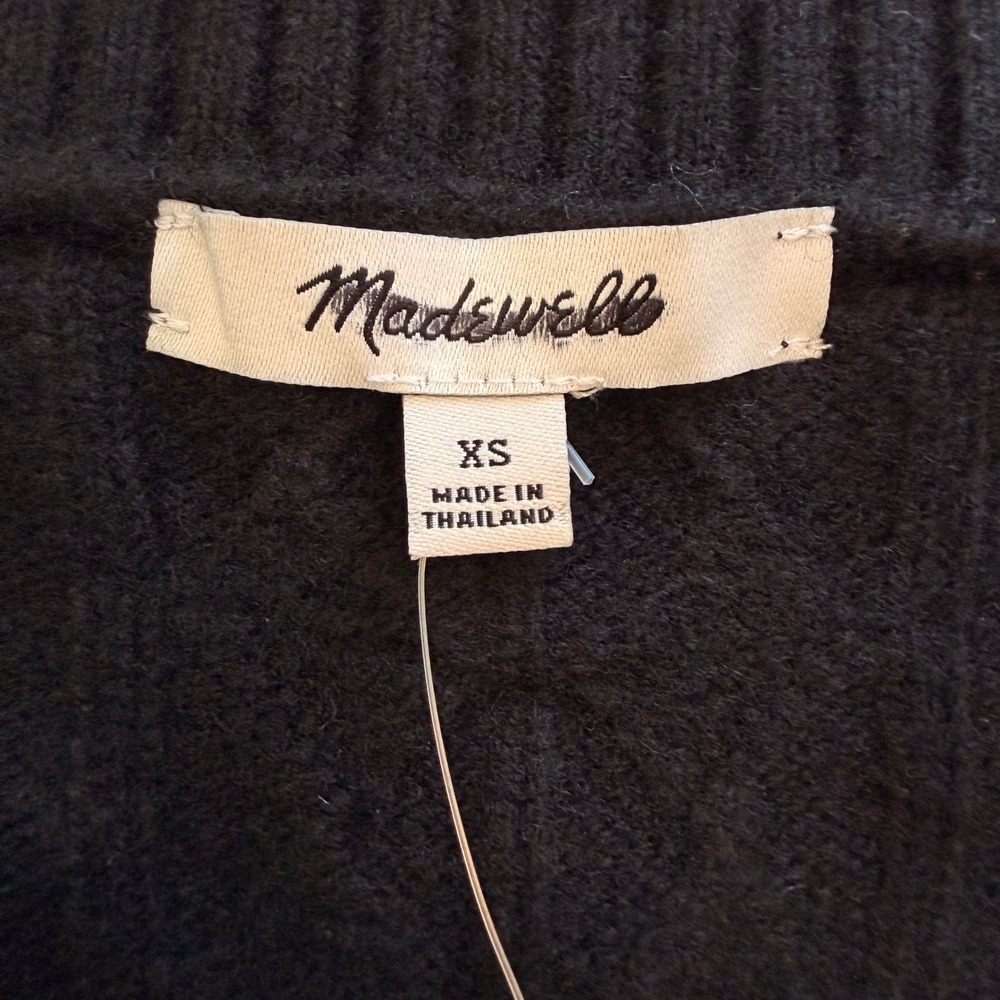 Madewell V Neck Pullover Sweater Merino Wool Cable Knit Trip Black NY444 XS NWT - Picture 10 of 12